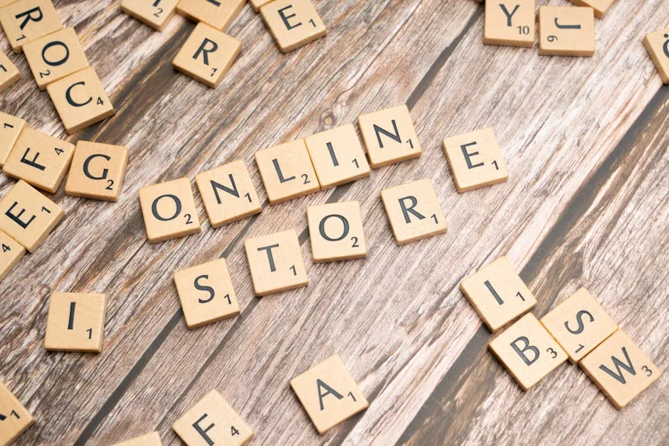Online store concept arranged with letter tiles.
