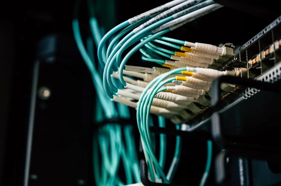 Network cables connected to a server rack.
